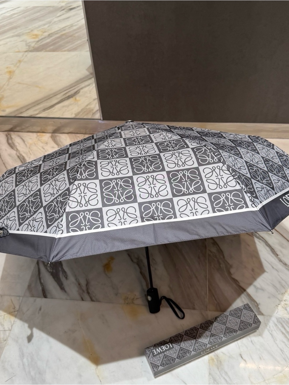 Loewe Gray and White Logo-Print Compact Umbrella